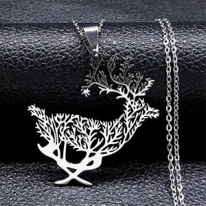 Élan Cerf Arbre De Vie Pendentif Collier Femmes Couleur Argent Creux En Acier Inoxydable Arbres Branches Colliers Bijoux Cadeaux N2016s04 - Neuf