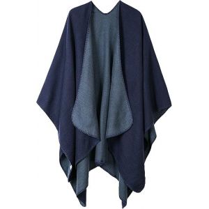 Les Femmes De Bloc De Couleur Châle Wrap Ouvert Sur Le Devant Poncho Cape-Bleu Marine - Neuf
