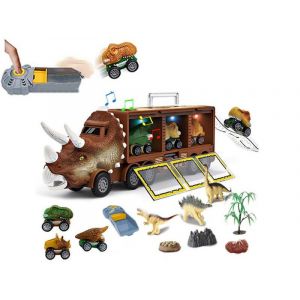 Ensemble de jouets de transport de dinosaures avec voitures &agrave; r&eacute;trofriction, effets sonores et lumineux pour enfants - Neuf