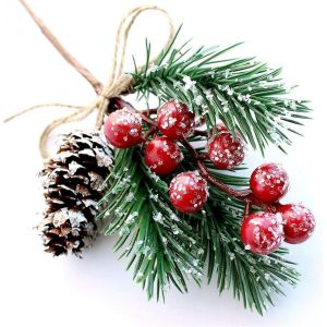 Jexnovashop-Lot De 10 Branche De Sapin Pomme De Pin Artificiel,Baie Rouge Deco Noel, Fleurs Couronne De Diy No&euml;l Artificielles,Houx Artificiel Noel,D&eacute;corations De No&euml;l Sapin - Neuf