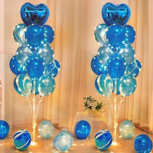 SJZG-2 Pcs Kit De Support De Ballon, 1.3 M Led Porte Ballons, Bleu Clair D&eacute;corations De Ballons, Accessoires De Support &Agrave; Ballon Avec Lumineux, Pour Mariages, Anniversaires, No&euml;l, Anniversaires - Neuf