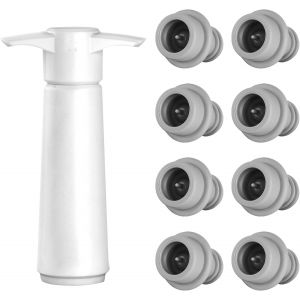 Pompe &Agrave; Vide Vin Blanche Avec 8 Bouchons Silicone - Neuf