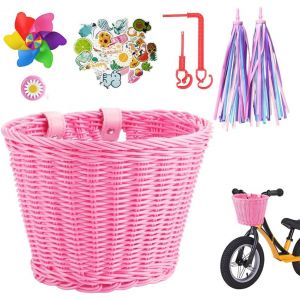 Kal-Panier Velo Enfant, Mignon Panier Pour Velo Enfant, Accessoires Velo Enfants Avec Sonnette De Vélo Pour Enfants, Serpentins, Autocollants Et Windmühle - Neuf