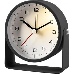 KAL-Réveil Analogique Sans Tic-Tac - Réveil De Chevet Avec Lumière Et Socle En Métal - Horloge De Table - Réveil De Voyage - Design Moderne - Fonctionne Avec Piles (Non Inclus) - Neuf