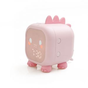 Réveil mignon pour enfants, veilleuse multifonctionnelle réglable, compte à rebours, répétition, commande vocale, horloge rechargeable (rose) - Neuf