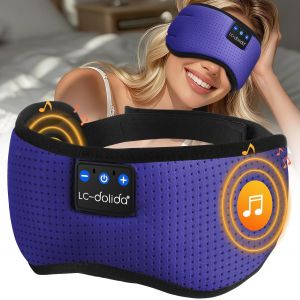 JGD-Casque de sommeil Bluetooth pour dormir, masque pour les yeux 100 % occultant avec casque Bluetooth, 15 heures de lecture, aide au sommeil avec sac de voyage et 2 bouchons d'oreilles pour le - Neuf