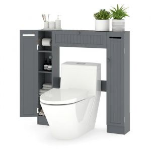 COSTWAY Meuble de Toilette WC Armoire de Rangement avec Etag&egrave;res R&eacute;glables et Porte-Papier Toilette, 89 x 19,5 x 99 cm, Gris - Neuf