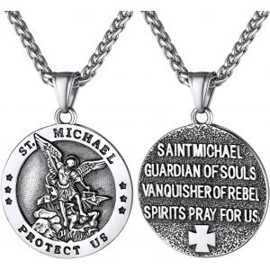 Kal-Collier &Agrave; Pendentif Homme Saint Michel En Acier Inoxydable/Plaqu&eacute; Or Bijou D'amulette - Neuf