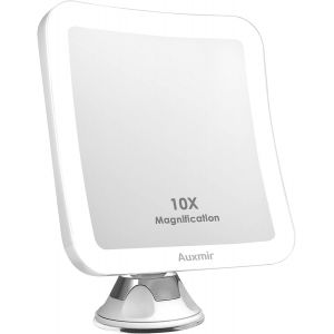 Kal-Miroir Grossissant 10x Avec 16 Lumières Led, Forte Ventouse D'attache Ajustable À 360° Sans Fil, Alimentation Batterie, Miroir Maquillage Grossissant Pour Salle De Bain, Voyage - Neuf