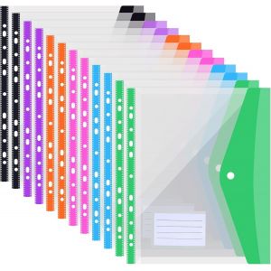 TIANYI-Lot de 12 Pochette Plastique A4,Pochettes Perforées Extensibles, Porte-Documents Avec Fermeture à Pression,6 Couleurs - Neuf