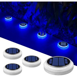 Lampe Solaire Exterieur Jardin,Lumiere Solaire Exterieur 360 &deg; Led Decoration Jardin Exterieur Ip68 &Eacute;tanche Spot Solaire Exterieur Avec Auto On/Off Lampadaire Exterieur,40lmlumi&egrave;re Bleue,4pcs - Neuf