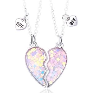 Collier Pendentif D'amiti&eacute; - 2 Pi&egrave;ces Coeur Separable Pour Meilleur Ami - Bijoux Pour 2 Filles - Neuf