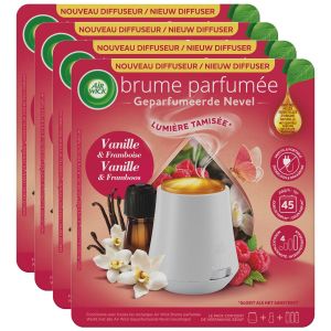 AIR WICK Lot de 4 Diffuseurs Huiles essentielles Brume Parfum&eacute;e Vanille Diffuseur + 1 recharge - Neuf