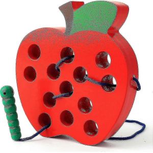Jouet En Bois En Forme De Pomme &Agrave; Lacets Pour Les Tout-Petits, Apprentissage Pr&eacute;coce Et D&eacute;veloppement De La Motricit&eacute; Fine - Neuf