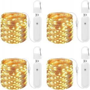 JGD-Guirlande lumineuse &agrave; piles, 4 x 10 m, 100 LED, fil de cuivre rechargeable avec 8 modes/minuterie/t&eacute;l&eacute;commande pour &eacute;clairage int&eacute;rieur, chambre, d&eacute;coration de mariage, f&ecirc;te, No&euml;l - Neuf