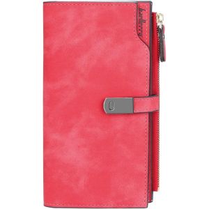CAUC-Portefeuille Femme en Cuir PU Longue Porte Monnaie Femme Grande Capacite Porte Feuilles pour Femme avec 24 Emplacements Cartes et Zipp&eacute; Pochette &agrave; Monnaie (Rouge-L) - Neuf