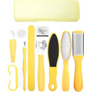 Rapeuse Pieds, Set De 11 Pi&egrave;ces Scalpel Pedicure Outils De P&eacute;dicure Soin Des Pieds Bo&icirc;te D'&eacute;limination Des Callosit&eacute;s Kit Pedicure Pour Pied Pour Le Soin Des Pieds Jaune Kit Pedicure Professionnel - Neuf