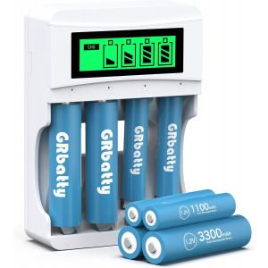 4PCS Pile Rechargeable AA 3300mAh et 4PCS Piles Rechargeables AAA 1,2V NiMH,4 Slots Chargeur Piles Rechargeables AA et AAA avec Indicateur LED Intelligent - Neuf
