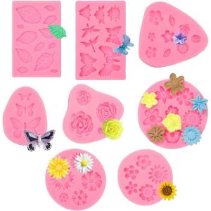 8 Pi&egrave;ces Moule Silicone Fleur 3d, Mini Roses/Marguerite/Papillon/Feuille/Tournesol G&acirc;teau Fondant Moules, Resine Epoxy Antiadh&eacute;sifs Moule En Silicone Pour La D&eacute;coration De G&acirc;teaux, Desserts, Savon - Neuf