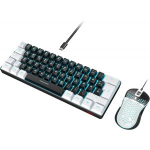 Ensemble Clavier Et Souris De Jeu C&acirc;bl&eacute;s Rvb 60 % - Mini Clavier De Jeu - Clavier Allemand - Souris Ultra L&eacute;g&egrave;re 7200 Dpi Avec Construction En Nid D'Abeille Pour Pc Mac Ps5 Xbox Gamer (Noir - Neuf