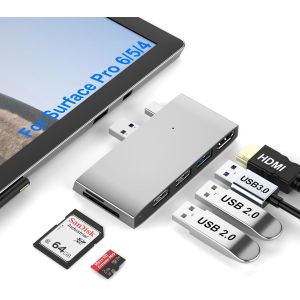 Station d'accueil Surface Pro 6/Pro 5/Pro 4 Adaptateur Hub USB 3.0 HDMI 4K, Lecteur de Cartes m&eacute;moire SD & TF/Micro SD, Adaptateur HDMI Surface Pro 4K@30Hz pour Microsoft Surface Pro 6/5/4 - Neuf
