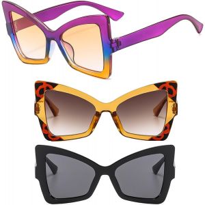 Asas-3 Pcs Lunettes De Soleil Femme,Protection Uv400 Vintage Lunette De Soleil Femme,Retro Grand Sunglasses Forwomen - Neuf