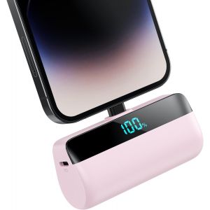 Mini Batterie Externe Pour Iphone 5200mah,Power Bank Charge Rapide 20w Pd Chargeur Externe Ultra-Compact Avec Écran Led,Chargeur Portable Compatible Avec Iphone 14/14 Plus/13/12/11/Xs/8/7-Rose - Neuf