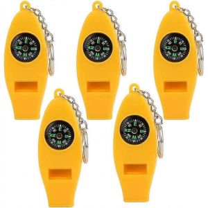 Nouveau Produit,5pcs 4 En 1 Sifflet De Survie Boussole Multifonction Loupe Sifflet Outil De Survie D'urgence Pour Le Camping Randonnée Chasse - Neuf