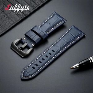 Typi-Bracelet De Montre En Cuir Véritable Pour Homme,Bracelet De Montre,Noir,Marron,Bleu,Haute Qualité,20mm,22mm,24mm,26mm|Blue-Black Buckle|20mm - Neuf