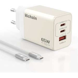 Chargeur Usb C 65W, Chargeur Rapide Usb C 3 Ports, Charger Technologie Ganinfinity Compatible Avec Iphone 16 Pro Max Galaxy S25 S24 S23 A16 Pixel Macbook, Blanc (Livr&eacute; C&acirc;ble Type C[CHA8222769] - Neuf