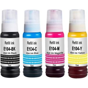 Lot de 4 bouteilles d'encre (1bk1c1m1y) compatibles avec Epson 104, adapté aux imprimantes EcoTank ET-1810,2710,2711,2712,2714,2715,2720,2721,2726,2810,2811, 2815,2820,2821,2825,2826,4700,4800 - Neuf