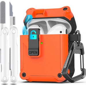 Compatible airpods 2ème génération/1ère génération Couvercle du boîtier,Pop up Cover Voiture Protection complète Compatible airpods Cas avec kit de Nettoyage et Porte-clés,Orange.[M23] - Neuf