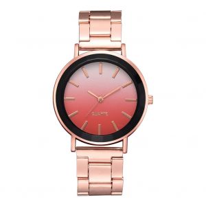Montre A Quartz Tendance Avec Bracelet En Alliage D'acier Et Cadran Degrade De Couleurs Pour Femme (Rouge) - Neuf
