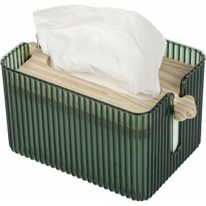 Couvercle de support de boîte à mouchoirs en plastique avec couvercle en bois, porte-papier facial moderne de petite taille pour salle de bain, distributeur de boîte à mouchoirs rectangulaire - Neuf