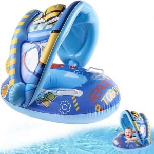 Bouée Bébé gonflable avec parasol Anneau de Natation Gonflable et Protection Anti UV ,Siège De Piscine pour Bébé Enfant - Neuf