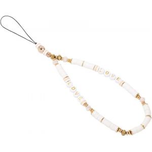 Lani&egrave;re pour t&eacute;l&eacute;phone portable-Style boh&egrave;me vintage-Anti-perte-Avec lettre d'amour,perles color&eacute;es-Pour femme-Blanc 1 Pcs - Neuf