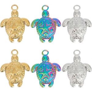 12 Breloques Tortues Marines, Étoiles De Mer Et Tortues Océaniques En Acier Inoxydable, 3 Couleurs, Or Et Argent Arc-En-Ciel, Pour La Création De Bijoux Et Le Bricolage. - Neuf