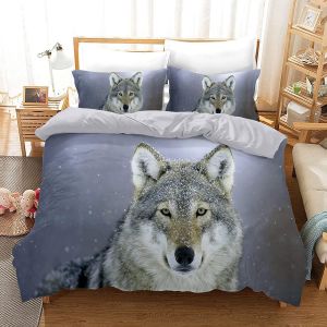 Ensemble De Literie Housse De Couette Loup Motif Animal,Parure De Couette Animaux Avec Taies D'oreillers,Sets De Housse Couette En Microfibre,Motif D Loup Sauvages (Loup-, X Cm) - Neuf
