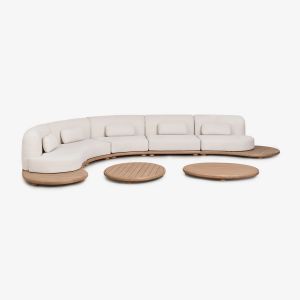 Ensemble De Jardin Avec Canap&eacute; Modulaire 5 Pi&egrave;ces Et 2 Tables Basses En Bois D'acacia Gerard Acacia Marron Clair - Neuf