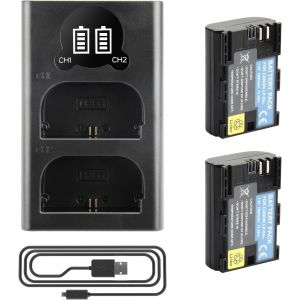 MEVRONISSHOP-2 X LP-E6 LP-E6N Batterie de Rechange et Chargeur Double Compatible avec Canon EOS 5D Mark II, DS Mark III, 5D Mark IV, 5DS, 5DS R, 6D, 7D, 7D Mark II, 80D, 70D, 60D, 60Da - Neuf