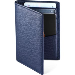 KALANKA-Porte Cartes de Crédit, RFID Blocage, Bifold Portefeuille Homme Cuir Véritable, Rangement Carte de Crédit et Billets (Bleu 1) - Neuf