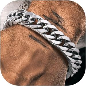 Eryi-Bijoux Punk Hip Hop - Gourmette Homme Plaqué Or/Noir/Acier Inoxydable 19/21/23cm De Longueur - Chaîne Bracelet Maille Grosse 8/12/17mm De Largeur, Bracelets Cadeau Pour Homme Garçon - Neuf