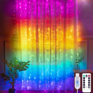 Chaîne De Led Lumières De 3 X 3 M, 300 Led, 8 Modes D'éclairage, La Minuterie Et Le Contrôle À Distance, Décoration De Noël, Fenêtre, Mariage, Jardin, Chambre À Coucher (Imperméable À L'eau, 7 Couleurs) - Neuf