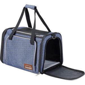 Fchhk-Sac Transport Chat Chien, Matériau Denim Résistant Aux Rayures Sac De Transport Pour Animal De Compagnie Avec Matelas Souple, Caisse De Transport Chat Respirant Pour Un Voyage Confortable - Neuf