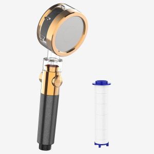 Pommeau de Douche avec FiltreDouchette avec Arr&ecirc;t d'EauDouche &Eacute;conomiquePommeau Haute Pression pour &Eacute;liminer le Calcairele Chloreles Bact&eacute;ries et les M&eacute;taux LourdsNoir - Neuf