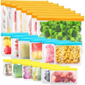 JEXNOVASHOP-20 Pi&egrave;ces Sacs de Rangement R&eacute;utilisables, Sacs de Cong&eacute;lation sans BPA, Sacs &agrave; Sandwich, Alimentaires en Silicone Sacs &agrave; Lunch &Eacute;tanches pour le Voyage - Neuf