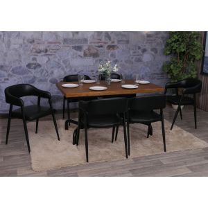 Lot de 6 chaises de salle &agrave; manger HWC-P29, chaise de cuisine, chaise avec dossier, chaise rembourr&eacute;e, style industriel r&eacute;tro vintage, similicuirnoir - Neuf