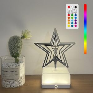 Kal-Lampe De Chevet Led Créative 3d Rotative Sans Fil, 16 Rvb Lampe De Nuit Tactile Avec Télécommande, Usb Rechargeable Lampe De Table D'ambiance Pour Chambre À Coucher Salon Maison(Étoile) - Neuf