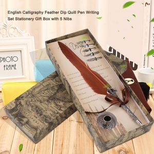 Coffret cadeau de papeterie avec 5 plumes orange pour calligraphie anglaise - Neuf