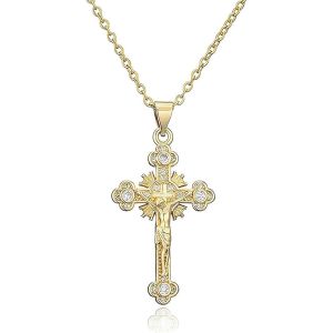Kal-Collier Croix Femme, Pendentif Croix Chrétienne,Collier Chretien,Collier Femme,Hypoallergénique Chaîne Plaquée,Pendentif Femme,Cadeau Bijoux Pour Femmes - Neuf